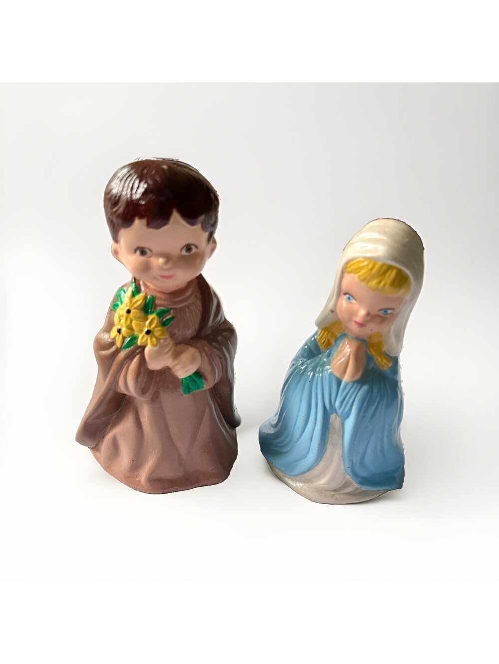 Vtg 1975 Hand Painted Nativity Figures Mary & Joseph Chalk Ware Christmas Creche